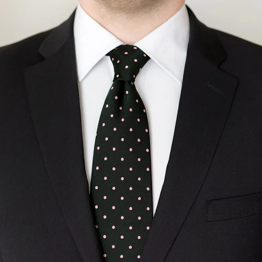 Diane Katzman Tie‎ Black w/ Pink Polka Dots Breast Cancer Awareness Silk Necktie